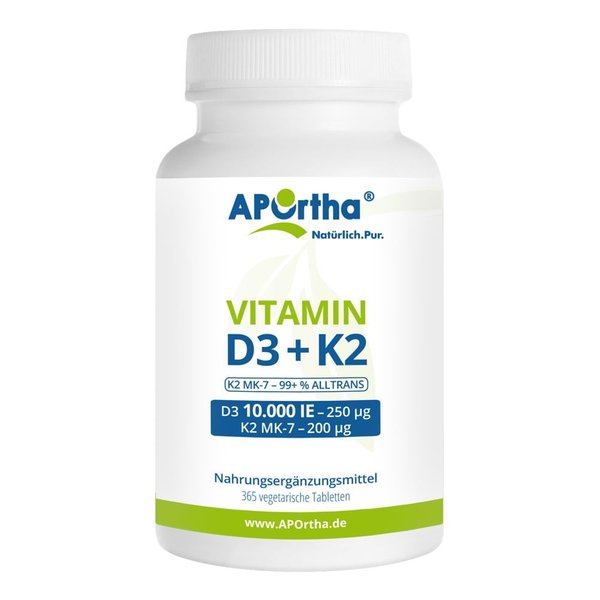 Vitamin D3 + K2 hochdosiert,  365 vegetarische Tabletten